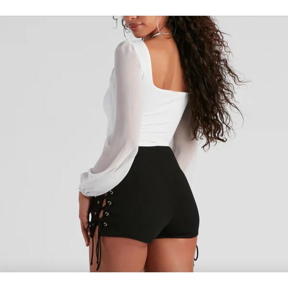 Windsor XS White Sheer Chiffon Long Sleeve Square Neck Crop Top Blouse - Picture 3 of 8